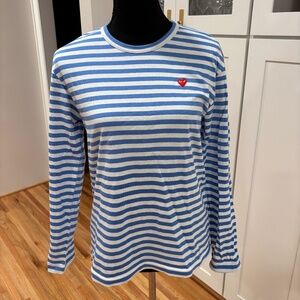 Comme Des Garcons Play Long Sleeved Blue Striped Women's Shirt, Size M